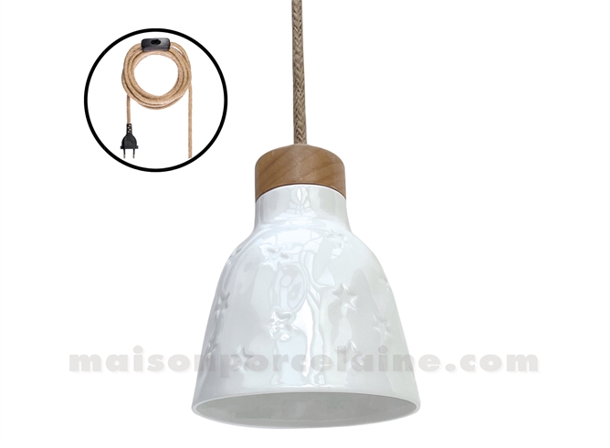 SUSPENSION PORCELAINE ÉTOILES D12 H14,5CM