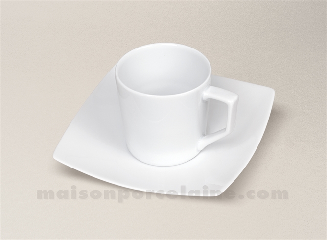 TASSE CAFE CARREE 12CL + SOUCOUPE 13CM PORCELAINE BLANCHE NARA