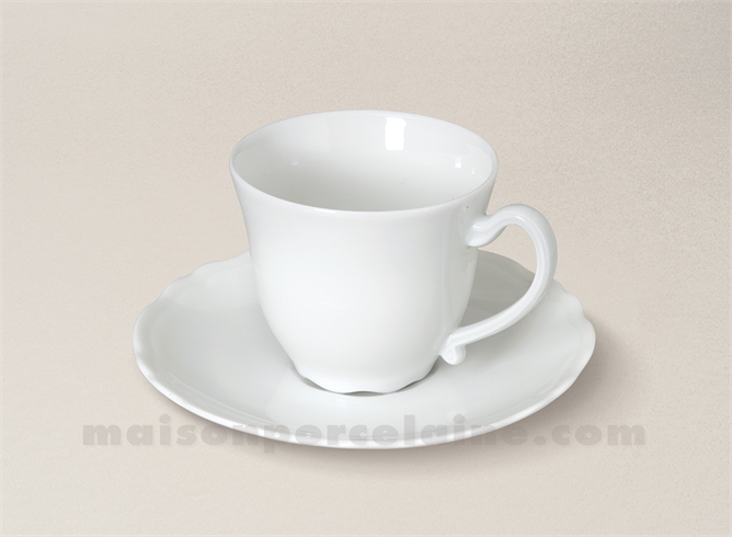 TASSE CAFE+SOUCOUPE LIMOGES PORCELAINE BLANCHE COLBERT 11CL