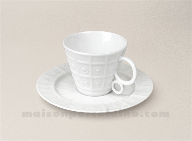 TASSE CAFE+SOUCOUPE LIMOGES PORCELAINE BLANCHE OSMOSE