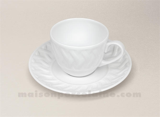 TASSE CAFE+SOUCOUPE PORCELAINE BLANCHE LOUISIANE 10CL