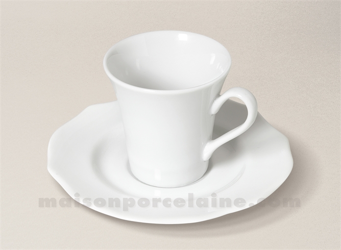 TASSE CAFE+SOUCOUPE PORCELAINE BLANCHE SISSI 5X7 9CL