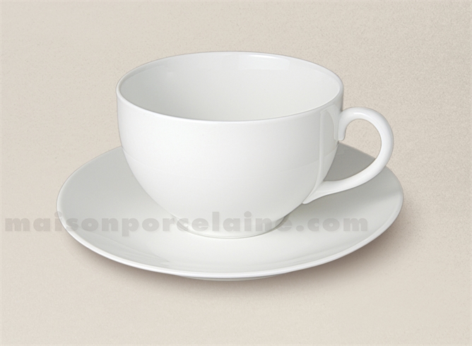 TASSE DEJEUNER BOULE+SOUCOUPE PORCELAINE BLANCHE FLANDRE 42CL