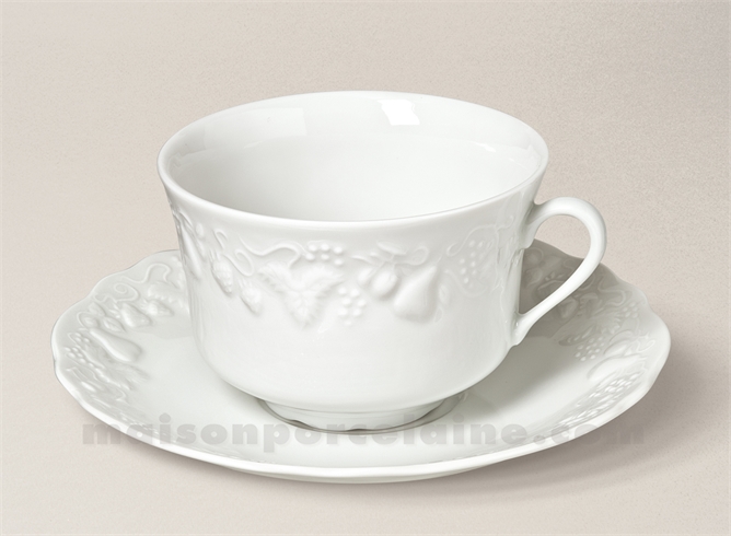 TASSE DEJEUNER CALIFORNIA + SOUCOUPE LIMOGES PORCELAINE BLANCHE 33CL