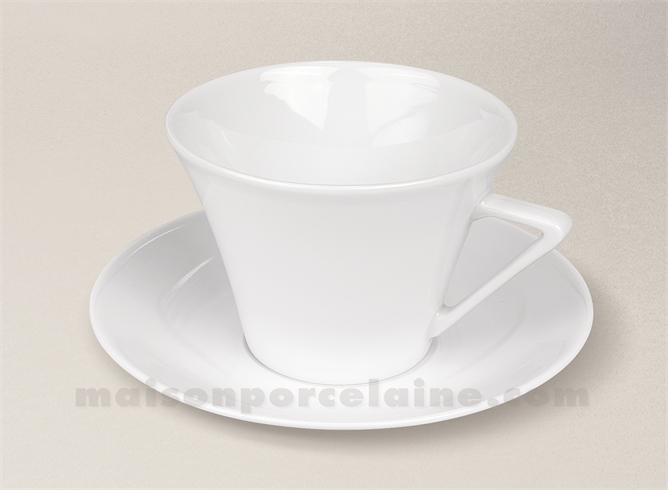 TASSE DEJEUNER+SOUCOUPE PORCELAINE BLANCHE HAUSSMANN FABRIQUE EN FRANCE 37CL