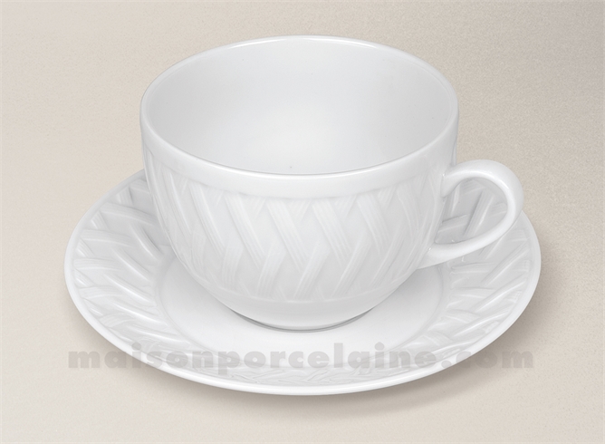 TASSE DEJEUNER+SOUCOUPE PORCELAINE BLANCHE LOUISIANE 37CL