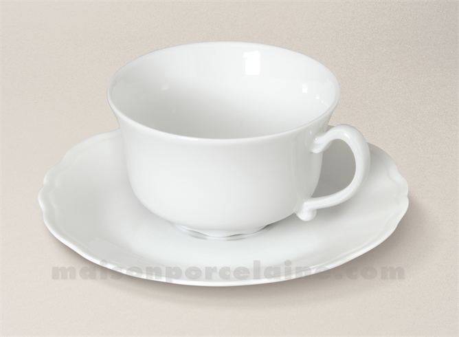 TASSE THE+SOUCOUPE LIMOGES PORCELAINE BLANCHE COLBERT 16CL
