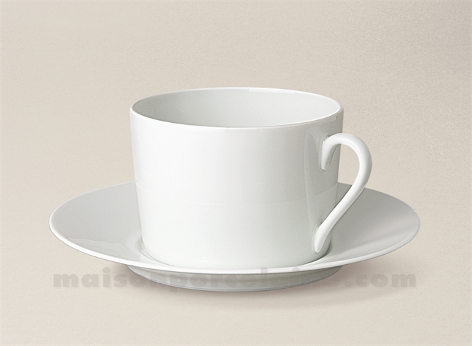 TASSE THE+SOUCOUPE LIMOGES PORCELAINE BLANCHE EMPIRE 20CL