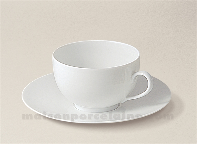 TASSE THE+SOUCOUPE LIMOGES PORCELAINE BLANCHE ENVIE 24CL