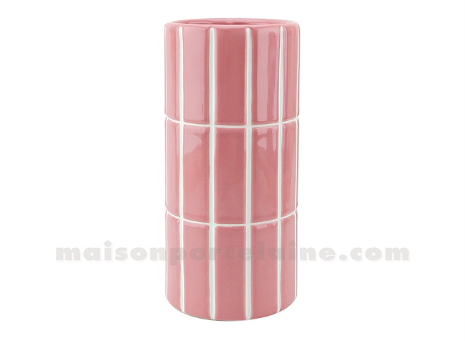 VASE CERAMIQUE CARRELAGE ROSE D10,5 H23CM