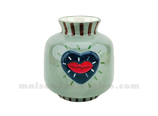 VASE CŒUR KISS BLEU CLAIR L12,7 P12,4 H13,7CM