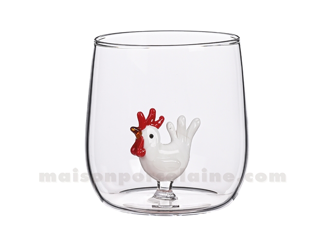 VERRE GOBELET 3D COQ D8,8 H8,9CM