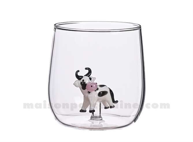 VERRE GOBELET 3D VACHE D8,8 H8,9CM