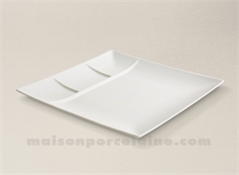 ASSIETTE CARREE/PLATEAU 3 COMPTS GRES C.H.R 26X26X2.5CM STOCKHOLM IVOIRE