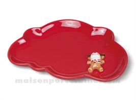 ASSIETTE GRES MEDARD DE NOBLAT MIAM ROUGE CERF RELIEF