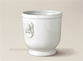 CACHE POT LIMOGES PORCELAINE BLANCHE TETES LION MM 21X18