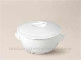 CASSEROLE RONDE OREILLES+COUVERCLE PORCELAINE BLANCHE A FOUR