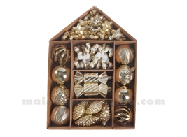 COFFRET BOULES NOËL BLANC DORÉ L23,5 P6 H34CM