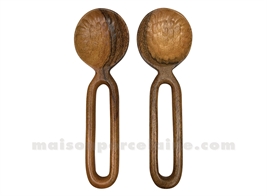 COUVERTS À SALADE MARTELÉ BOIS L30 P7,5 H1,5CM
