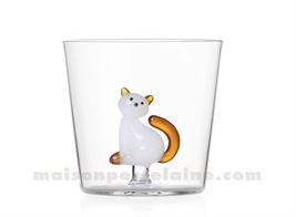 ICHENDORF  - TABBY CAT - GOBELET CHAT ASSIS BLANC/QUEUE AMBRE 35CL