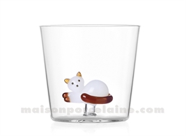 ICHENDORF  - TABBY CAT - GOBELET  CHAT COUCHE BLANC/QUEUE AMBRE 35CL