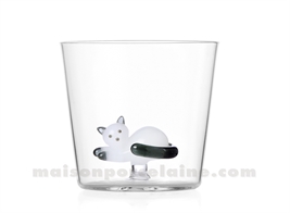 ICHENDORF  - TABBY CAT - GOBELET CHAT COUCHE BLANC/QUEUE FUMEE 35CL