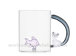 ICHENDORF  - TABBY CAT - MUG  POISSON ROSE/CHAT BLANC QUEUE AMBRE 45CL