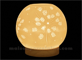 LAMPE BISCUIT PORCELAINE - AROMATIQUE BOULE FLEUR D17XH16.5CM