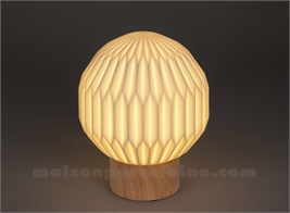 LAMPE BISCUIT PORCELAINE - GEOMETRIQUE PIED BOIS D17.5 H21.8CM