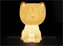 LAMPE BISCUIT PORCELAINE - LED CHAT 13.5X17XH21CM