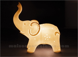 LAMPE BISCUIT PORCELAINE - LED ELEPHANT 20X10H21CM