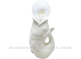 LAMPE LED POISSON BLANC À PILES L13,5 P8,2 H27CM