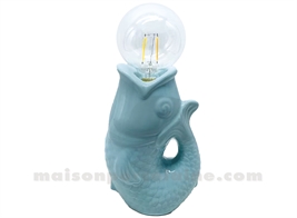 LAMPE LED POISSON BLEU GIVRÉ À PILES L13,5 P8,2 H27CM
