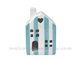 MAISONNETTE LUMINEUSE RAYÉ BLEU GIVRÉ LED À PILES D7 H10CM