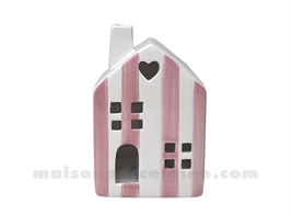 MAISONNETTE LUMINEUSE RAYÉ ROSE LED À PILES D7 H10CM