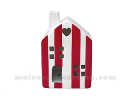 MAISONNETTE LUMINEUSE RAYÉ ROUGE LED À PILES D7 H10CM