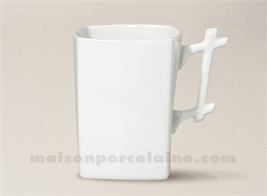 Porcelaine de Limoges, ensemble mug carré et plateau blanc émaillé