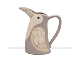OISEAU BEIGE - PICHET DÉCORATIF L18 P8 H19CM