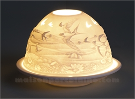 PHOTOPHORE LITHOPHANIE BISCUIT DE PORCELAINE CHASSE A COURT