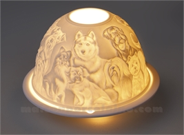 PHOTOPHORE LITHOPHANIE BISCUIT DE PORCELAINE CHIENS ET CHATS