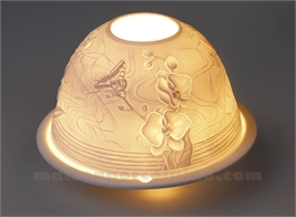 PHOTOPHORE LITHOPHANIE BISCUIT DE PORCELAINE ORCHIDEE