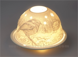 PHOTOPHORE LITHOPHANIE BISCUIT DE PORCELAINE PIAF DANS LA NEIGE
