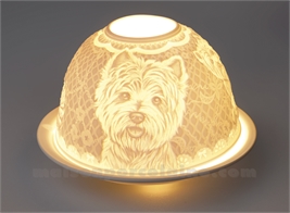 PHOTOPHORE LITHOPHANIE BISCUIT DE PORCELAINE TERRIERS