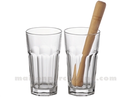 ROCK - SET 2 VERRES LONGDRINK 54CL H17X9CMS + PILON BOIS