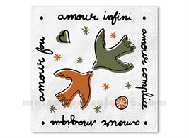 SERVIETTE PAPIER AMOUR OISEAUX X20