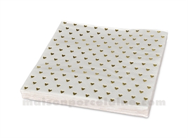 SERVIETTE PAPIER CARRÉES CŒUR DORÉ 20PCS