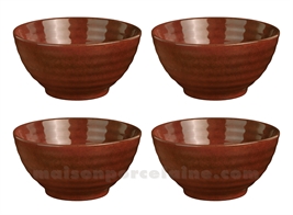 SET 4 BOLS A RAMEN 110CL GRES MEDARD DE NOBLAT FUJI D18 X9 CM GRENAT