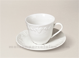 TASSE CAFE CALIFORNIA + SOUCOUPE LIMOGES PORCELAINE BLANCHE LIMOGES 13CL