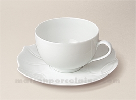 TASSE THE BOULE+SOUCOUPE FEUILLE BRYONE PORCELAINE BLANCHE LIMOGES 17CL