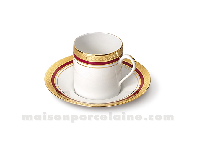 TASSE CAFE+SOUCOUPE PORCELAINE BLANCHE LIMOGES EMPIRE 10CL